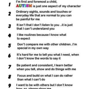 10 things every child with autism poster LAMINATED