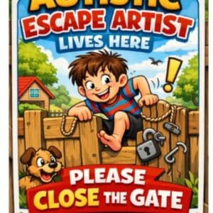 Autistic Escape Artist lives here please close the gate poster BOY